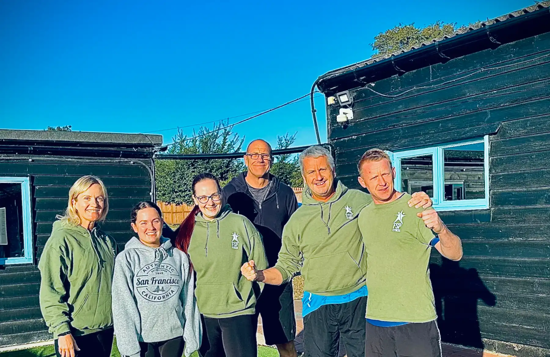 Group of members outside the FSP Fitness studio at Rolls Farm, Peldon